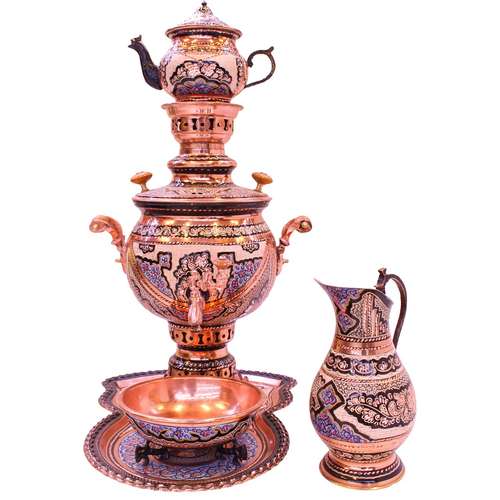 سرویس 5 پارچه سماور زغالی الماس تراش ظرفیت 4 لیتر جعفری جبلی