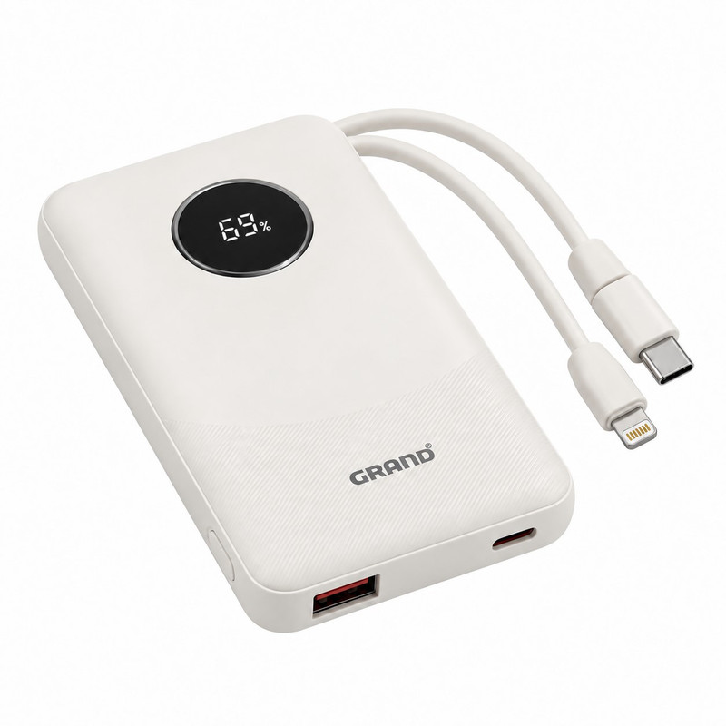 پاوربانک 22.5 وات گرند اسکای مدل GP - 116 با ظرفیت 10000 میلی‌آمپرساعت به همراه دو کابل USB-C / لایتنینگ