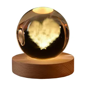 گوی مدل کریستال سه بعدی چراغ دار طرح قلب کد 3271