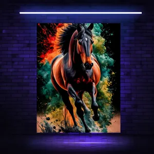 پوستر پارچه ای مدل بک دراپ بلک لایت اسب رنگی کد BK23034