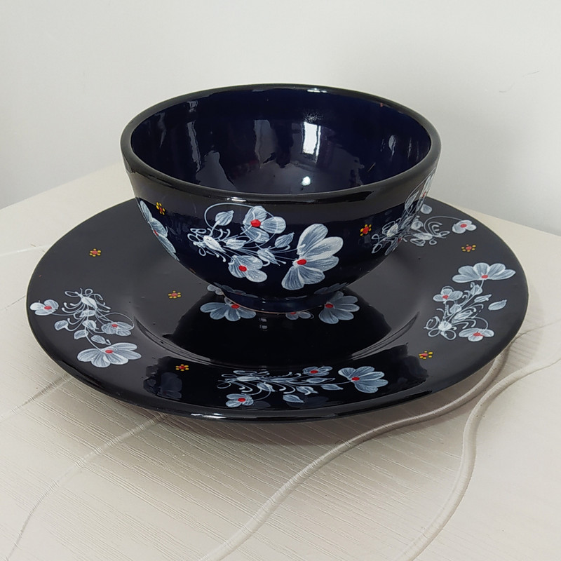 ست کاسه و بشقاب سفالی طرح گل