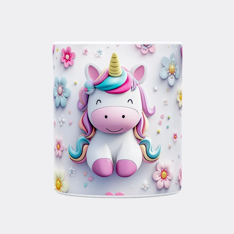 ماگ حس آمیزی طرح اسب تکشاخ مدل یونیکورن کیوت و گل کد 020