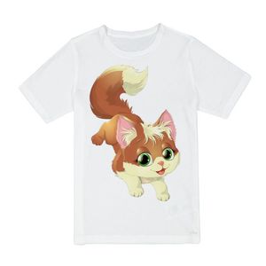 تی شرت آستین کوتاه دخترانه مدل cute cat کد  s BA58 رنگ سفید