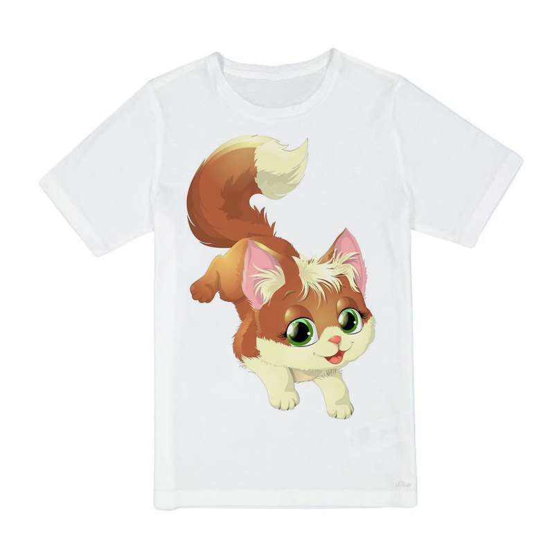 تی شرت آستین کوتاه دخترانه مدل cute cat کد s BA58 رنگ سفید