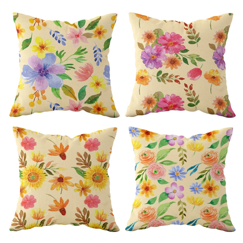 کوسن طرح گل های بهشتی مدل Q2K71727374  بسته چهار عددی