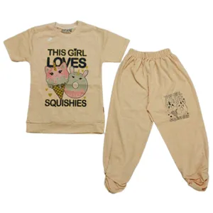 ست تی شرت و شلوار دختزانه مدل چاپ