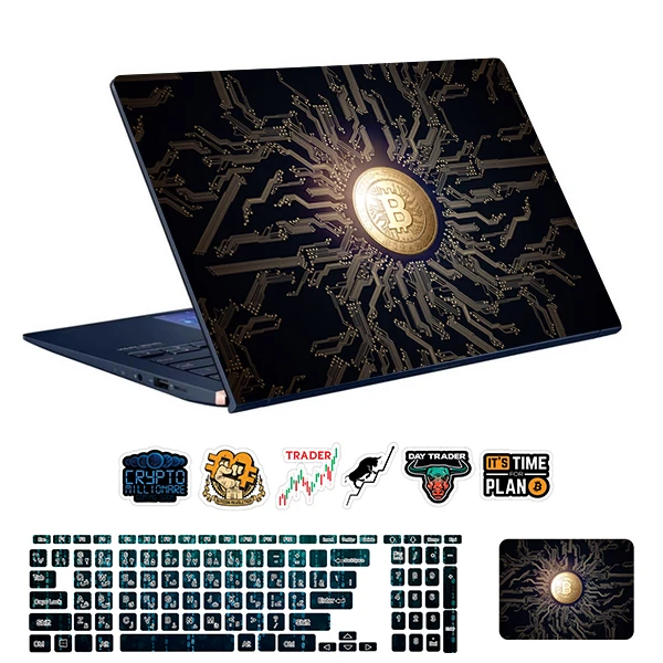 استیکر لپ تاپ توییجین و موییجین طرح Bitcoin کد 06 مناسب برای لپ تاپ 15.6 اینچ به همراه برچسب حروف فارسی کیبورد