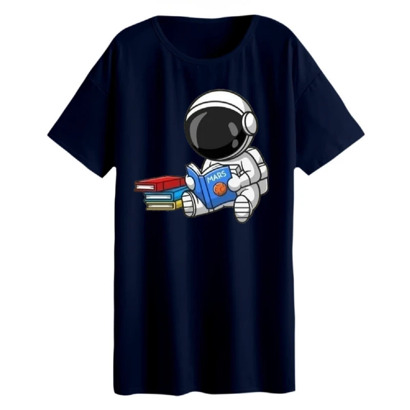تی شرت لانگ زنانه مدل فضانورد و کتاب