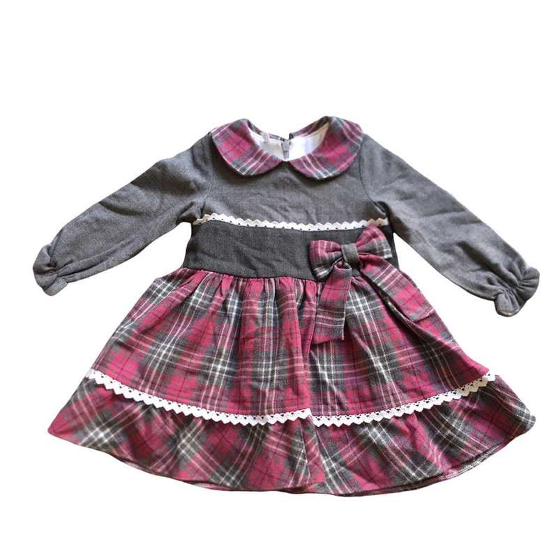 پیراهن دخترانه مدل چهارخانه پشمی کشمیر رنگ طوسی روشن