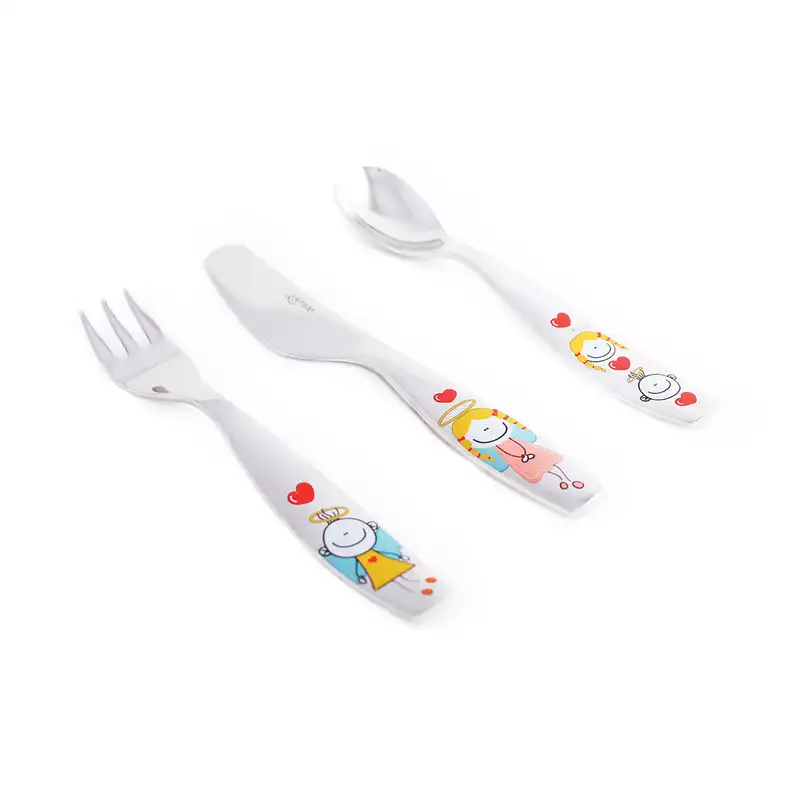 ست قاشق و چنگال کودک چینی زرین ایران مدل کیدز اورینت طرح پریا بسته 3 عددی