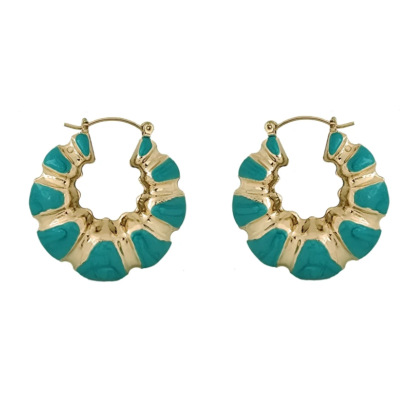 گوشواره حلقه‌ای زنانه مدل میناکاری فیروزه