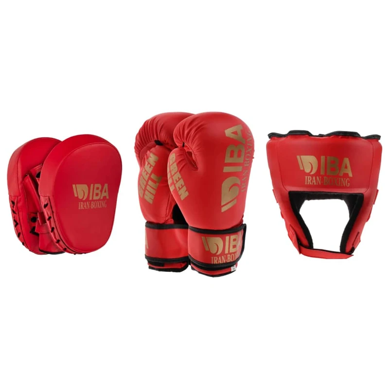 دستکش بوکس گرین هیل مدل آیبا به همراه کلاه و میت رزمی بسته 4 عددی