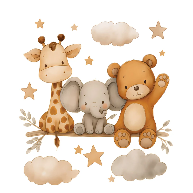 استیکر دیواری کودک باروچین مدل خرس تدی و دوستان کد 4268 مجموعه 13 عددی