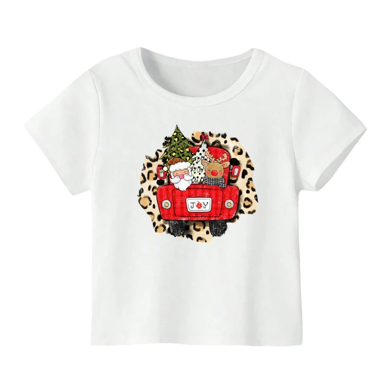 تی شرت آستین کوتاه بچگانه مدل بابانوئل و گوزن کریسمس کد 3