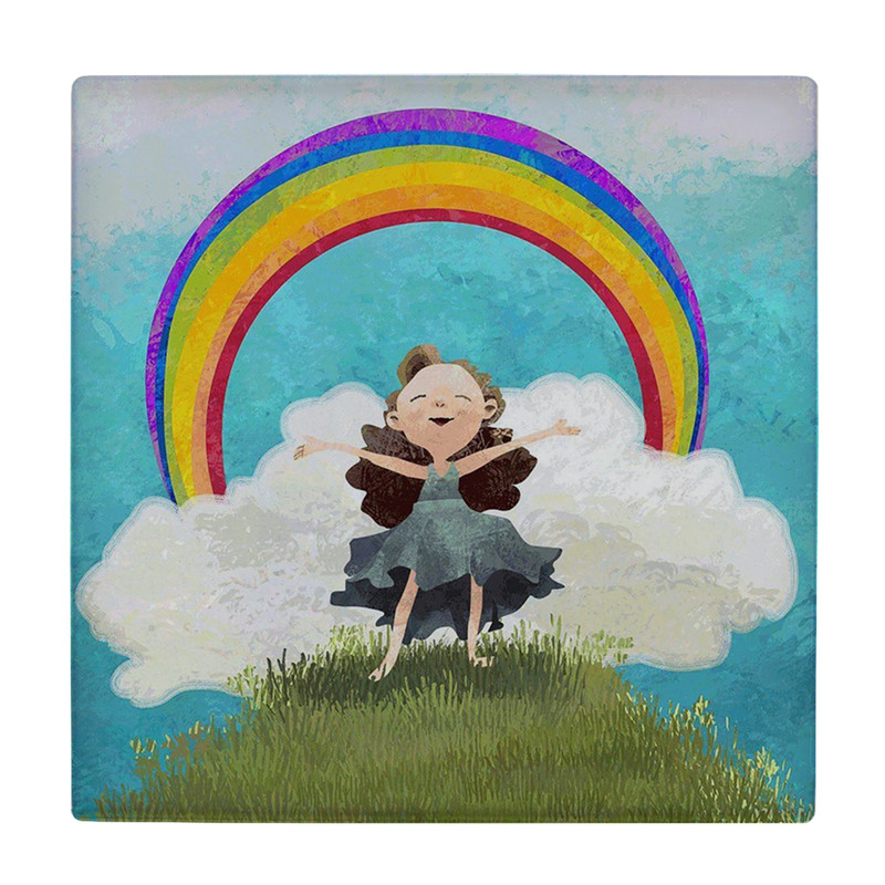 کاشی کارنیلا طرح دختربچه و ابر و رنگین کمان مدل لوحی کد klh2079 