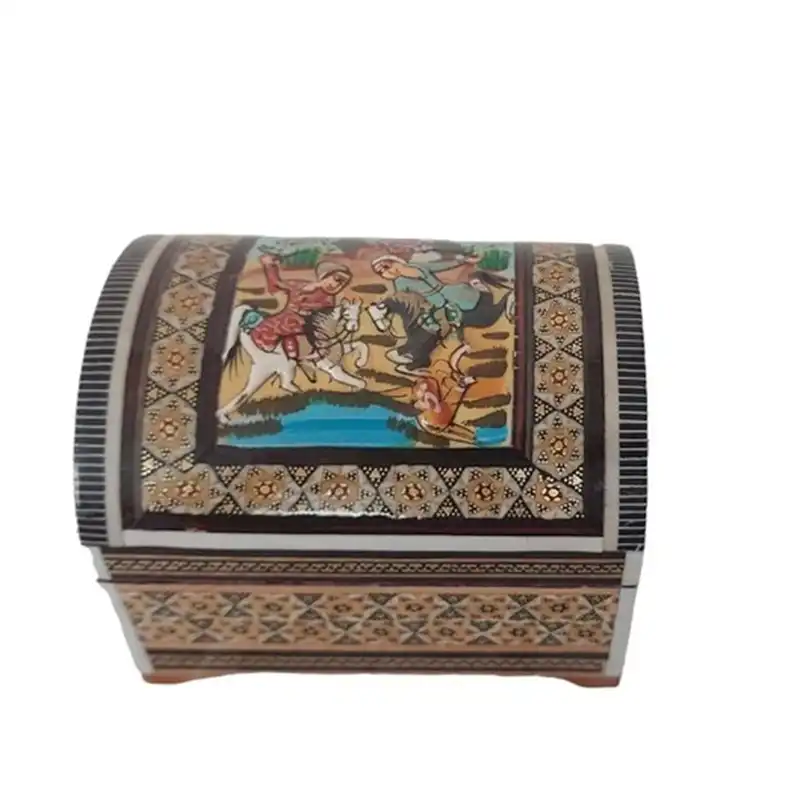 جعبه جواهرات خاتم کاری مدل نقاشی شکار کد 150