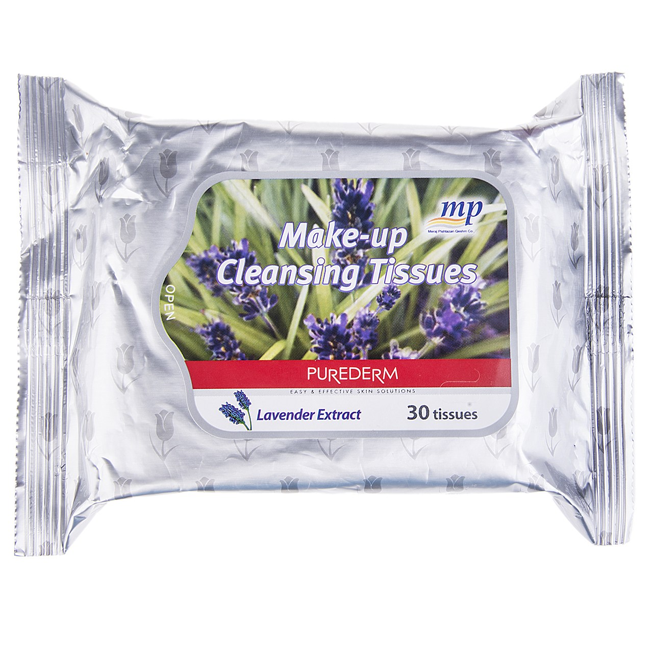 دستمال مرطوب پاک کننده آرایش پیوردرم مدل Lavender Extract - بسته 30 عددی