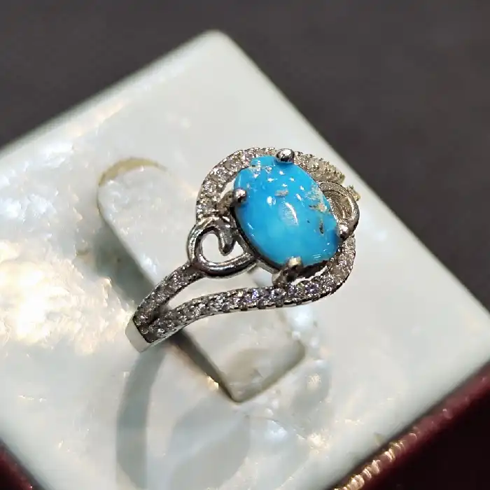 انگشتر نقره زنانه مدل سنگ فیروزه نیشابور کد 6627