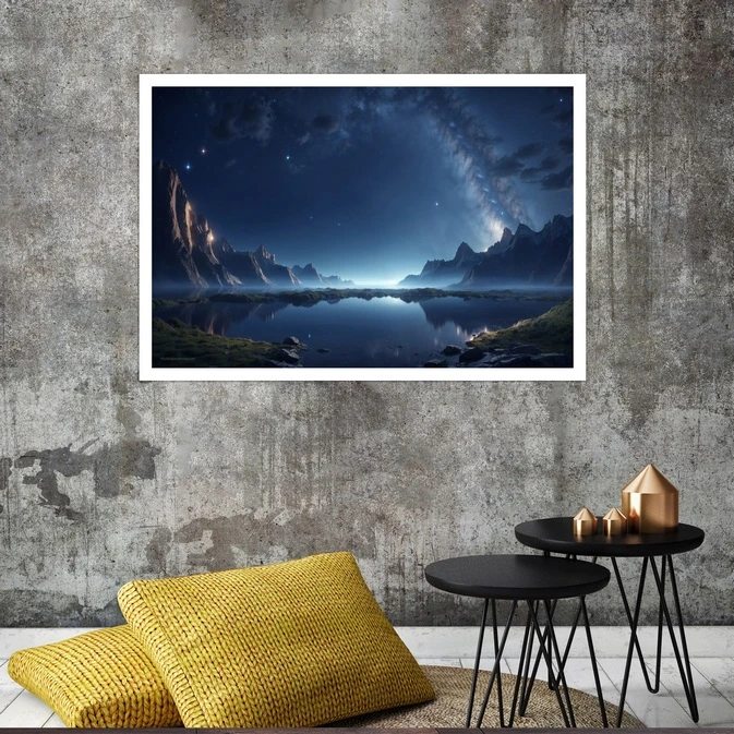 تابلو بکلیت طرح منظره شب مهتاب مدل قاب شاسی W-s8287