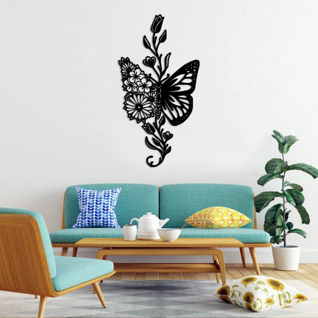 استیکر دیواری طرح گل و پروانه