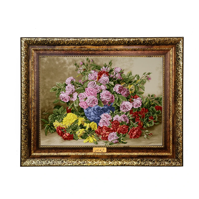 تابلو فرش ماشینی نقش نگار رضوی طرح گل کد 2088H