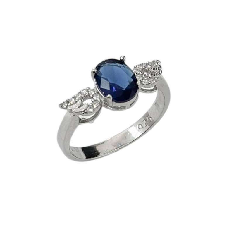 انگشتر نقره زنانه مدل بال فرشته یاقوت کبود 297