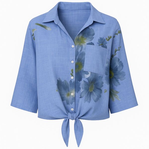 کراپ شومیز آستین سه ربع یقه هفت زنانه مدل S12