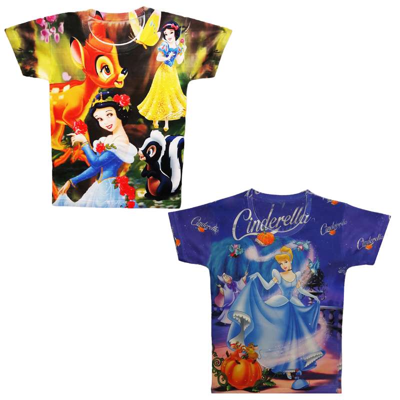 تی شرت دخترانه طرح سفیدبرفی و سیندرلا کد Q30 مجموعه 2 عددی