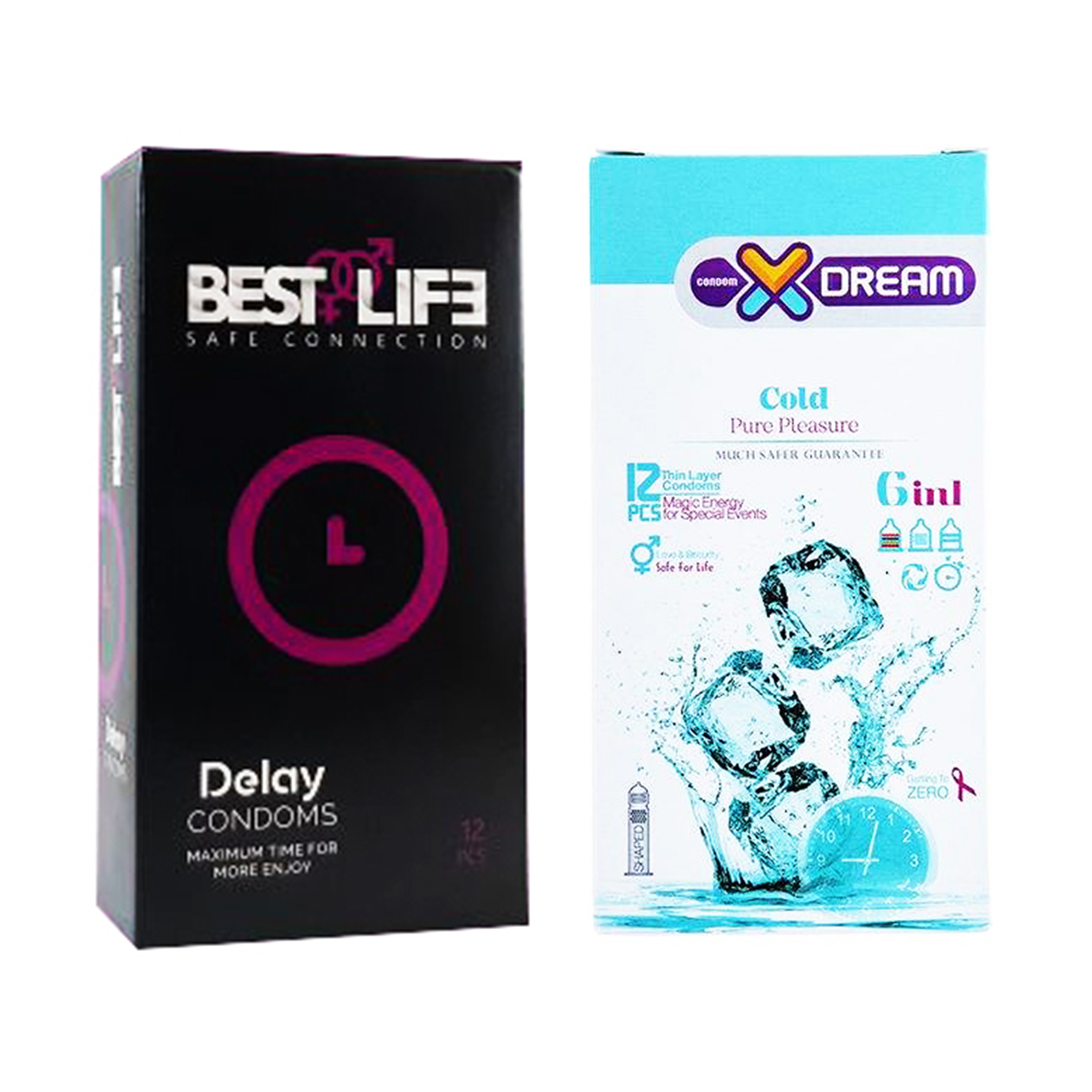 کاندوم بست لایف مدل Delay بسته 12 عددی به همراه کاندوم ایکس دریم مدل Cold بسته 12 عددی