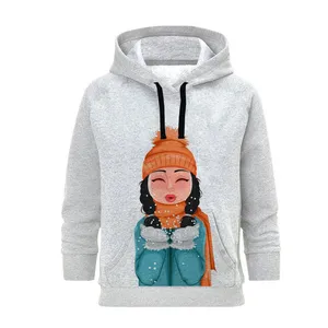 هودی زنانه مدل دختر کد B161 رنگ طوسی