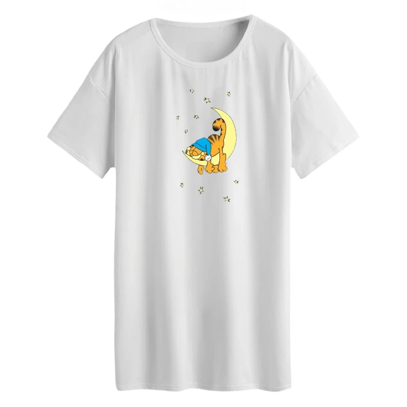 تی شرت لانگ زنانه مدل گارفیلد و ماه