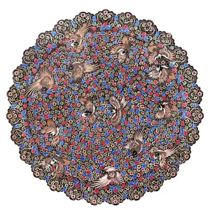 سینی مسی صنایع دستی فاخر مدل الماس تراش نقره کوب و پرداز طرح ۱۴ پرنده کد HQ60