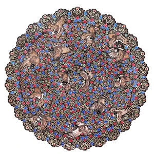 سینی مسی صنایع دستی فاخر مدل الماس تراش نقره کوب و پرداز طرح ۱۴ پرنده کد hq60