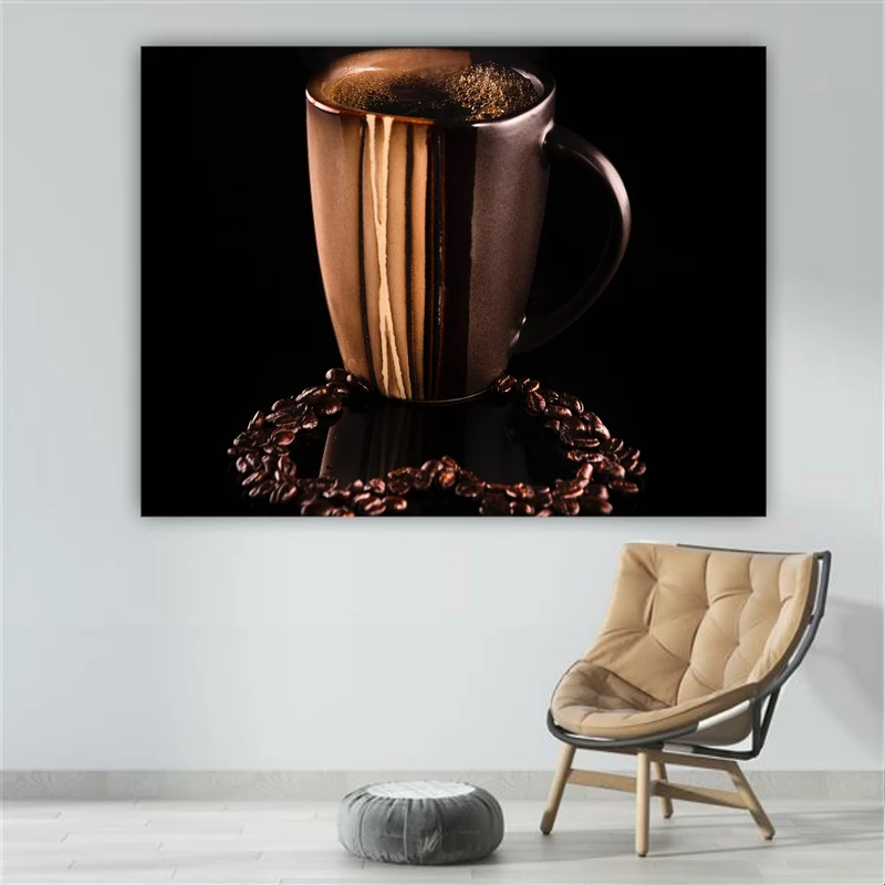 پوستر پارچه ای طرح فنجان و دانه قهوه کد FP2105