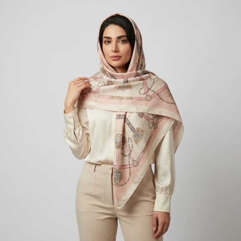 روسری ابریشم توییل زنانه مدل نگین دار H127 با طول و عرض 125×125 سانتی‌متر