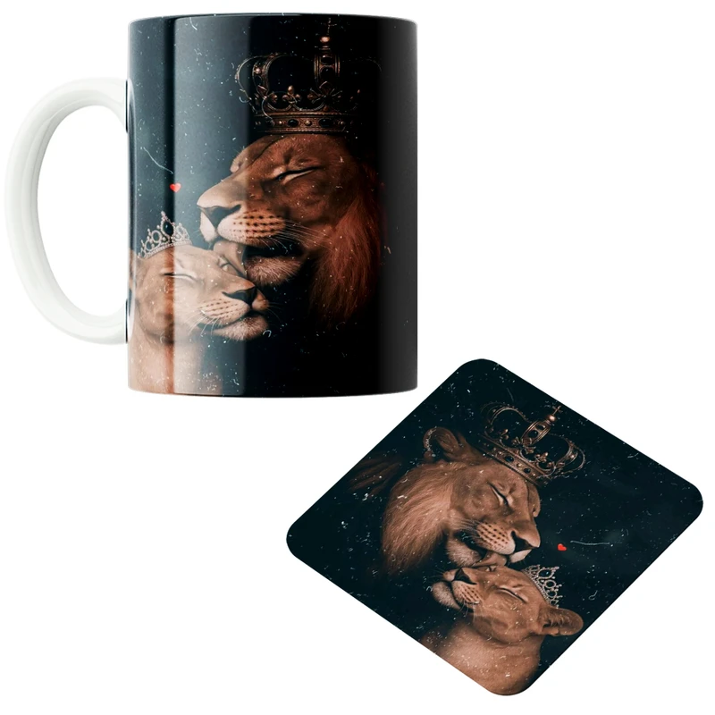 ماگ پاد آفرین مدل شیر شاه کد 03 به همراه زیر لیوانی 