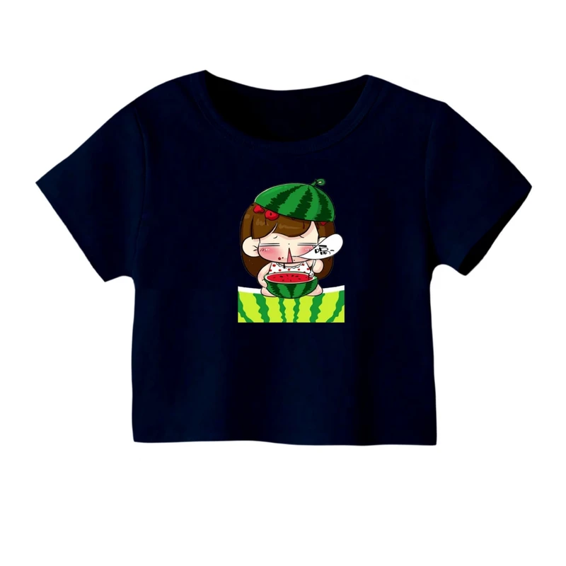 کراپ‌ تی‌شرت آستین کوتاه زنانه مدل دخترک یلدایی کد 7