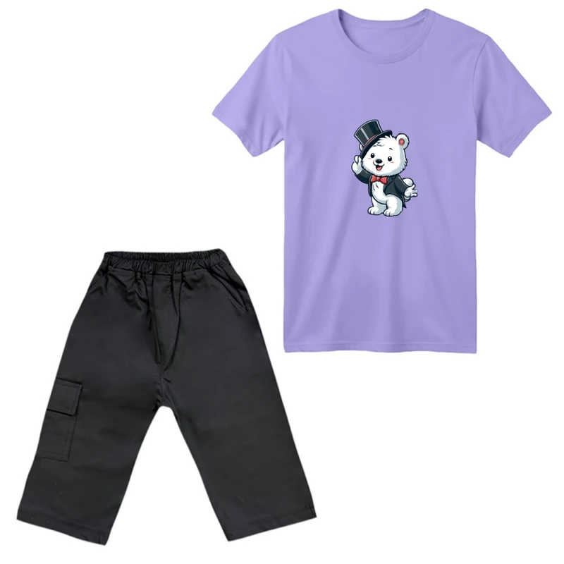 ست تی‌شرت آستین کوتاه و شلوارک پسرانه مدل خرسی کد 01