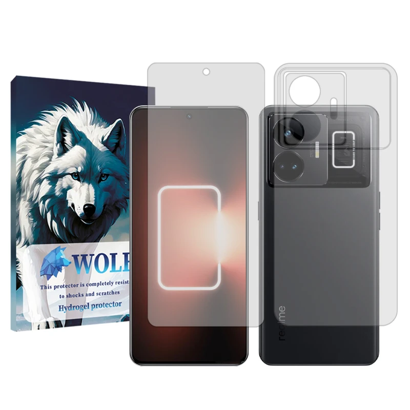 محافظ صفحه نمایش شفاف ولف مدل Tough مناسب برای گوشی موبایل ریلمی GT3 به همراه محافظ پشت گوشی