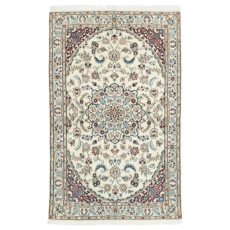 فرش دستبافت یک و نیم متری مدل گل ابریشم نائین کد n543048n