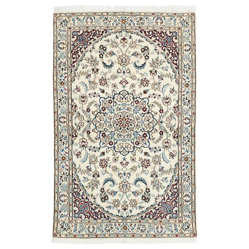 فرش دستبافت یک و نیم متری مدل گل ابریشم نائین کد n543048n 