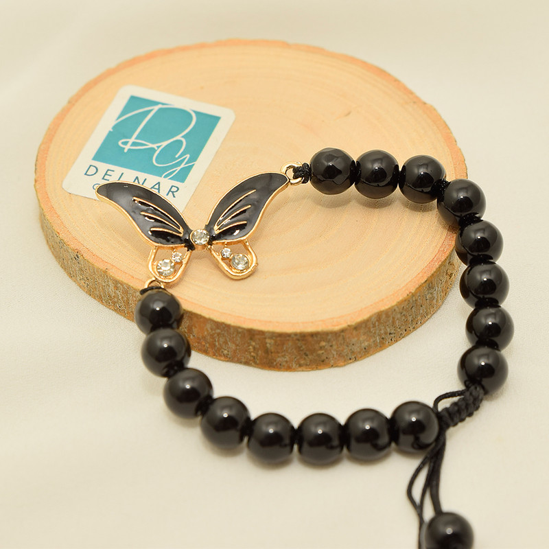 دستبند دخترانه دلنار گالری مدل پروانه نگین دار و سنگ جید