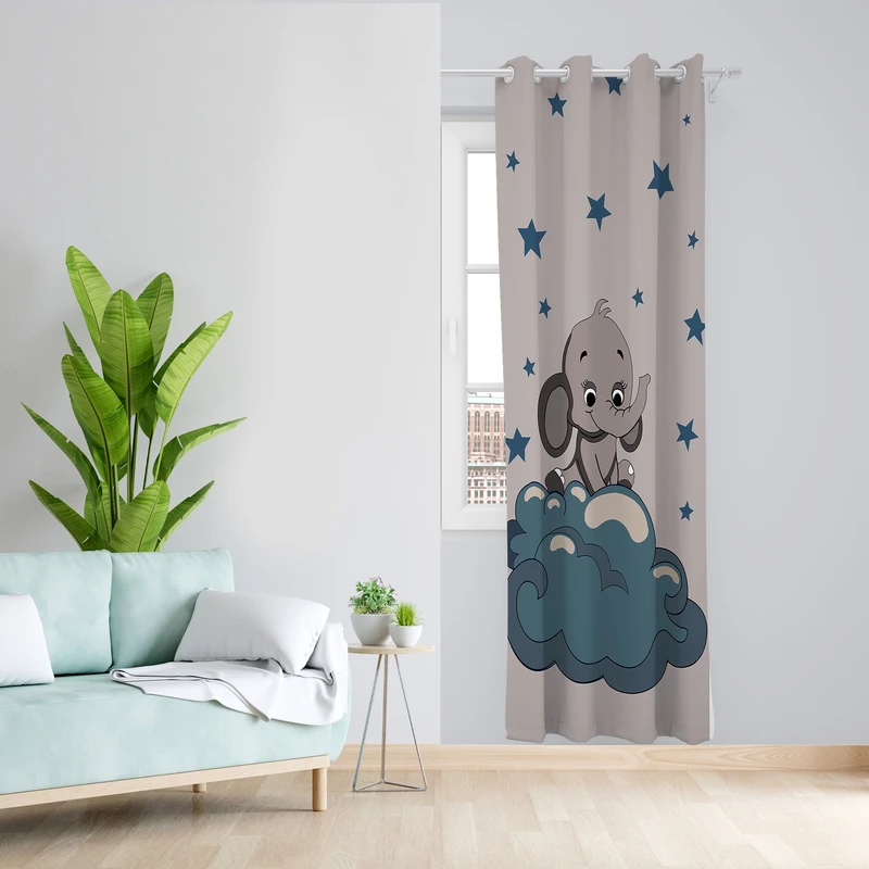 پرده طرح کودک فیل مدل مخمل پانچی کد L 1007 L Z سایز 140x200 سانتی متر