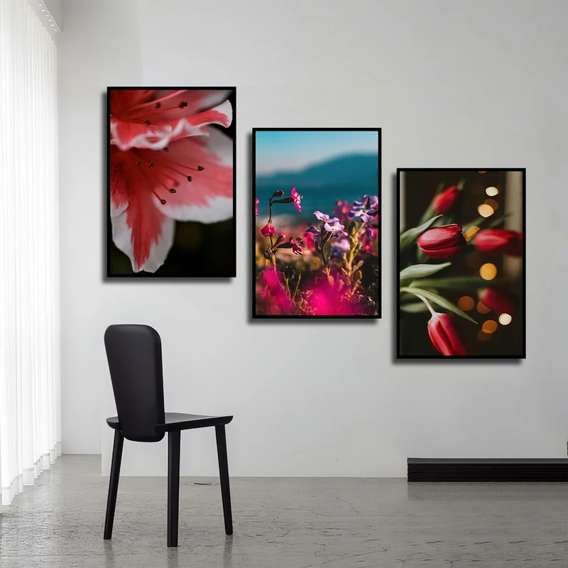 تابلو بکلیت طرح طبیعت و گل مدل شاین اکلیلی B-2404 مجموعه 3 عددی