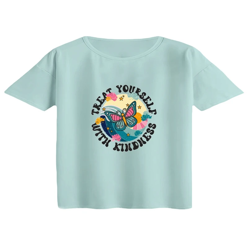 کراپ تی‌شرت آستین کوتاه زنانه مدل پروانه