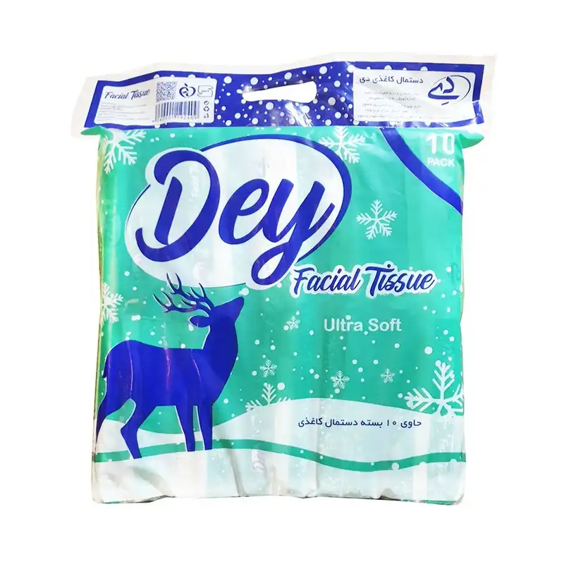 دستمال کاغذی 200 برگ دی مدل دو لایه اقتصادی پلاس بسته 10 عددی