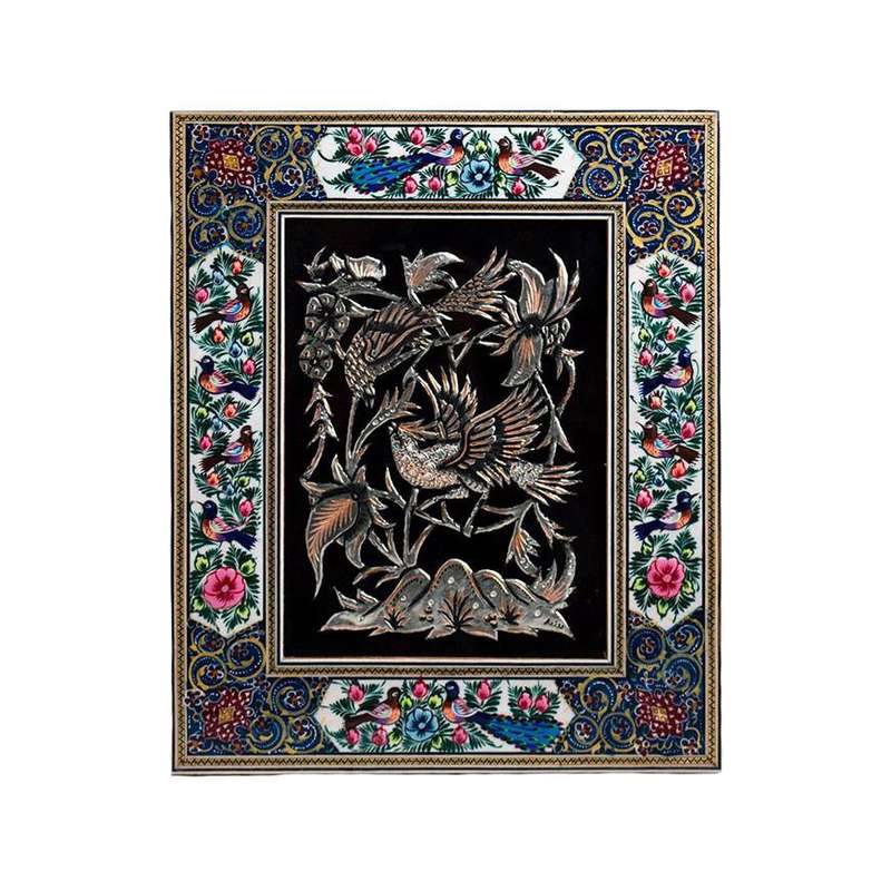 قاب خاتم کاری طرح گل و مرغ کد 34