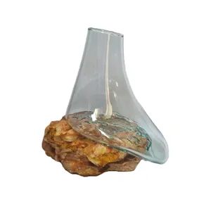 گلدان دکوری مدل سنگ و شیشه