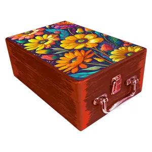 جعبه هدیه دست‌ساز مدل چمدان چوبی طرح بهاری کد WS731