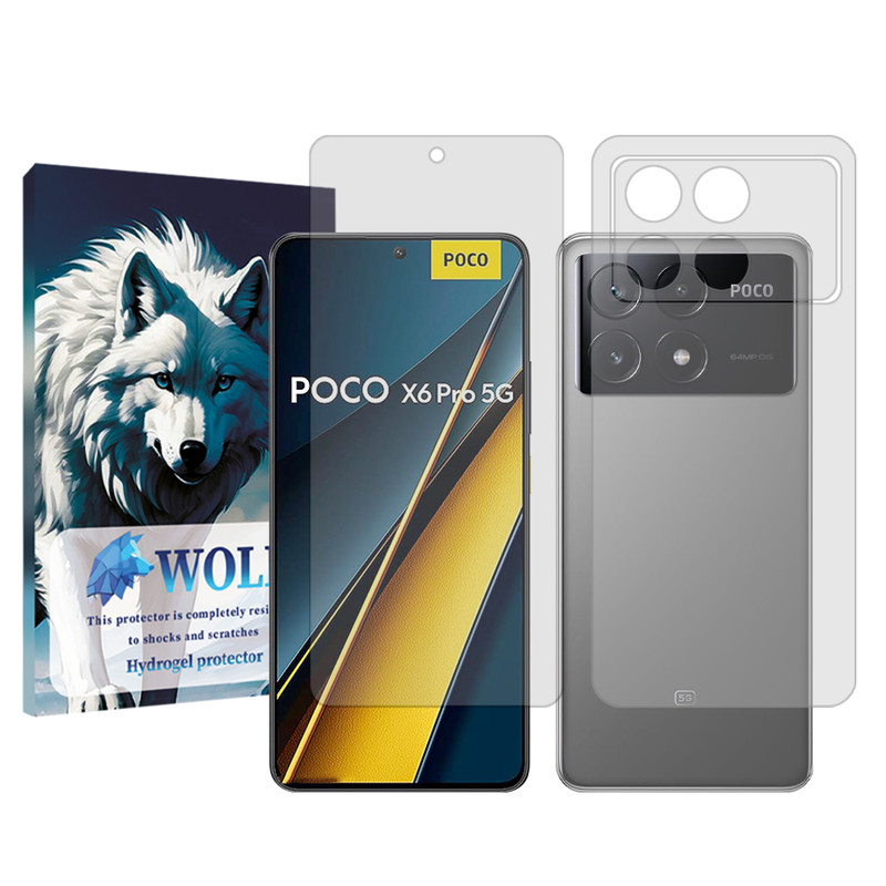 محافظ صفحه نمایش شفاف ولف مناسب برای گوشی موبایل شیائومی Poco X6 Pro به همراه محافظ پشت گوشی